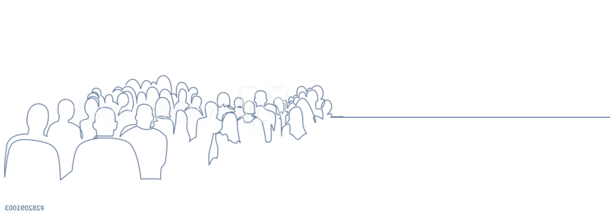 Line art illustration of an audience sitting in an auditorium.