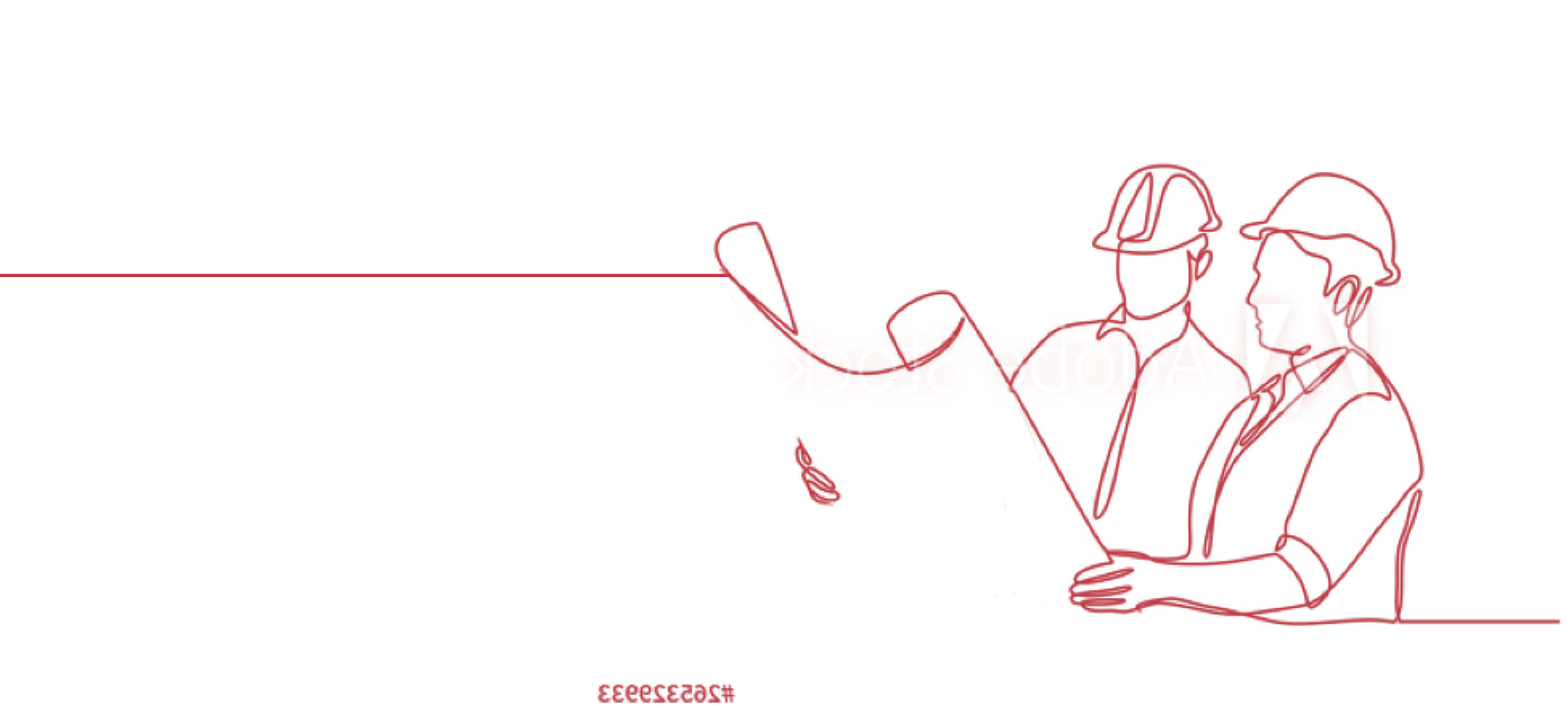 Line art illustration of two contractors looking at blueprints.